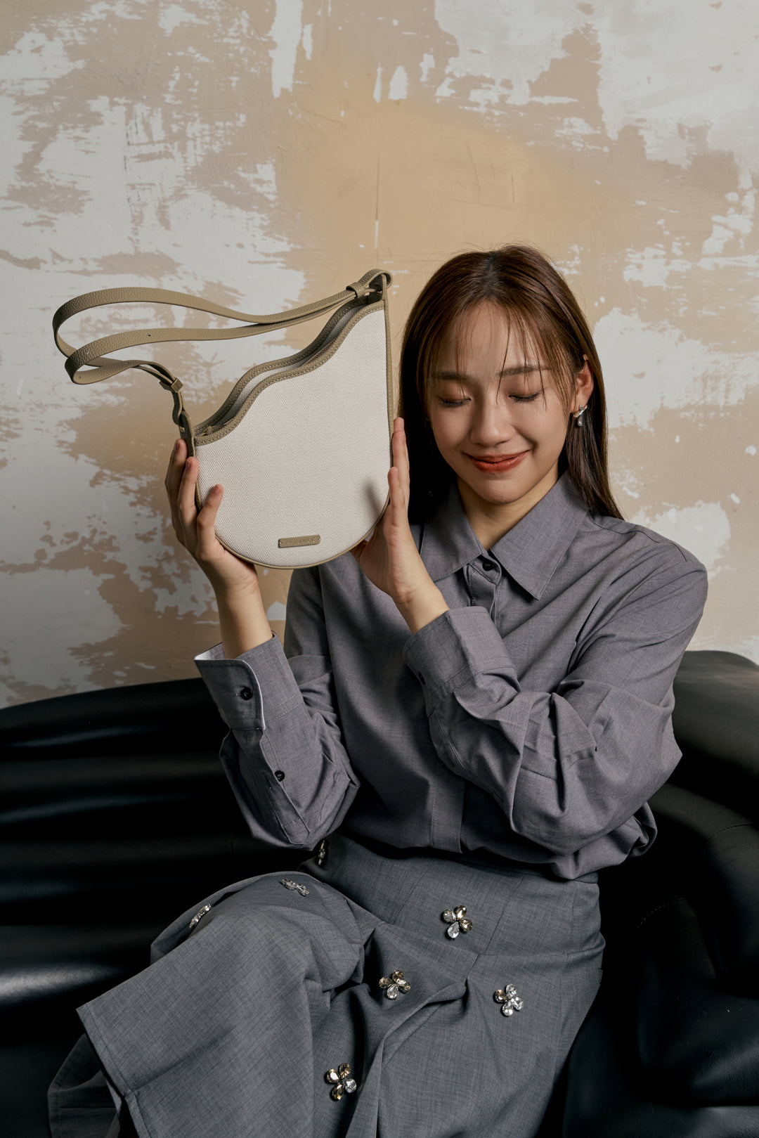 Calla - 再造皮革拼帆布 灰色